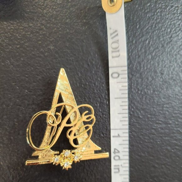 Vintage 1992 Avon Goldtone & Clear Rhinestone President's Club Pin Script A - Picture 4 of 7